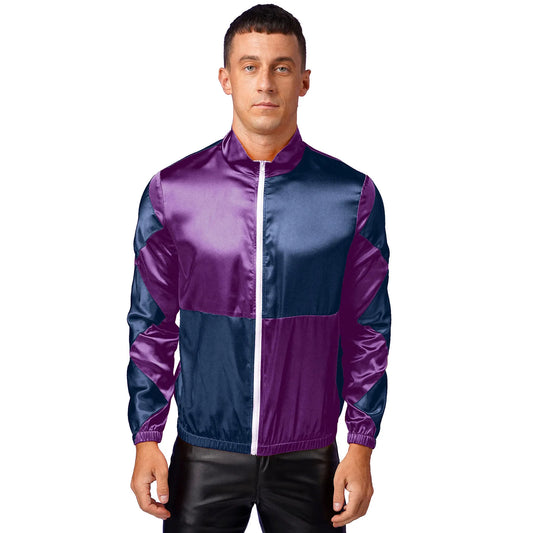 Men Jockeys Horse Racing Shows Jacket Halloween Circus Cosplay Stage Performance Costume Long Sleeve Zipper Satin Coat Outerwear