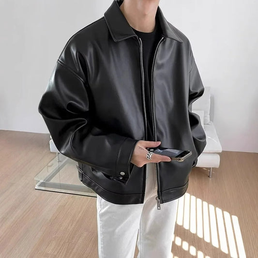 Men's Leather Jacket Men's Biker Jacket Motorcycle Fashionable Waterproof Jacket Waterproof for Rain Motorcyclist Retro