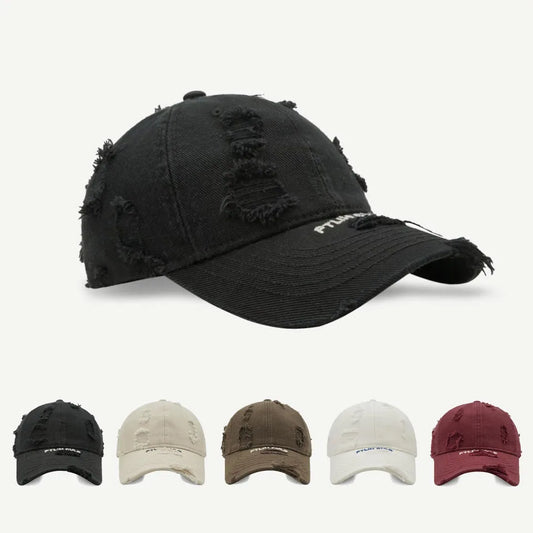 Ripped Baseball Cap Letter Embroidered Caps Summer Cotton Distressed Sports Hat Hip Hop Street Travel Cap Dad Hat For Wen Women